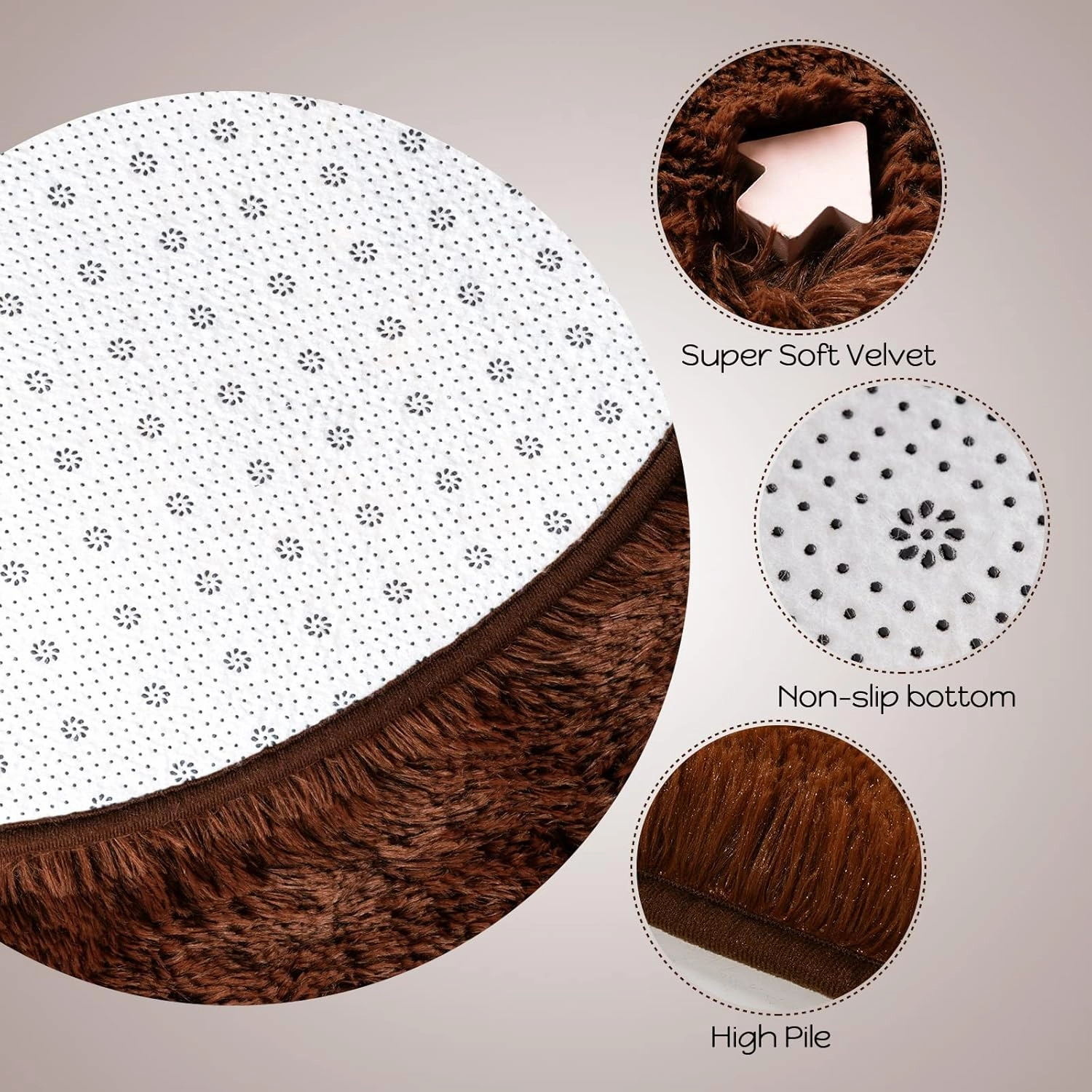 Merelax Soft Shaggy Rug for Kids Bedroom Oval 2.6'x5.3' Brown Plush Fluffy Carpet for Living Room, Furry Carpet for Teen Girls Room, Anti-Skid Fuzzy Comfy Rug for Nursery Decor Cute Baby Play Mat