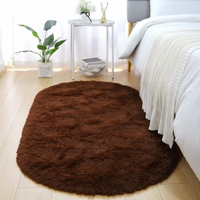 Merelax Soft Shaggy Rug for Kids Bedroom Oval 2.6'x5.3' Brown Plush Fluffy Carpet for Living Room, Furry Carpet for Teen Girls Room, Anti-Skid Fuzzy Comfy Rug for Nursery Decor Cute Baby Play Mat