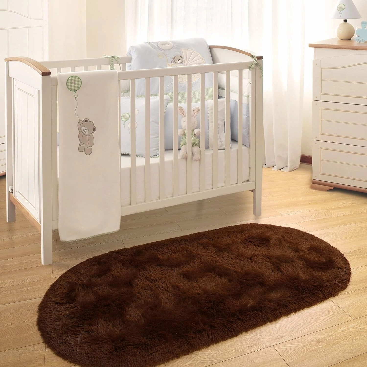 Merelax Soft Shaggy Rug for Kids Bedroom Oval 2.6'x5.3' Brown Plush Fluffy Carpet for Living Room, Furry Carpet for Teen Girls Room, Anti-Skid Fuzzy Comfy Rug for Nursery Decor Cute Baby Play Mat