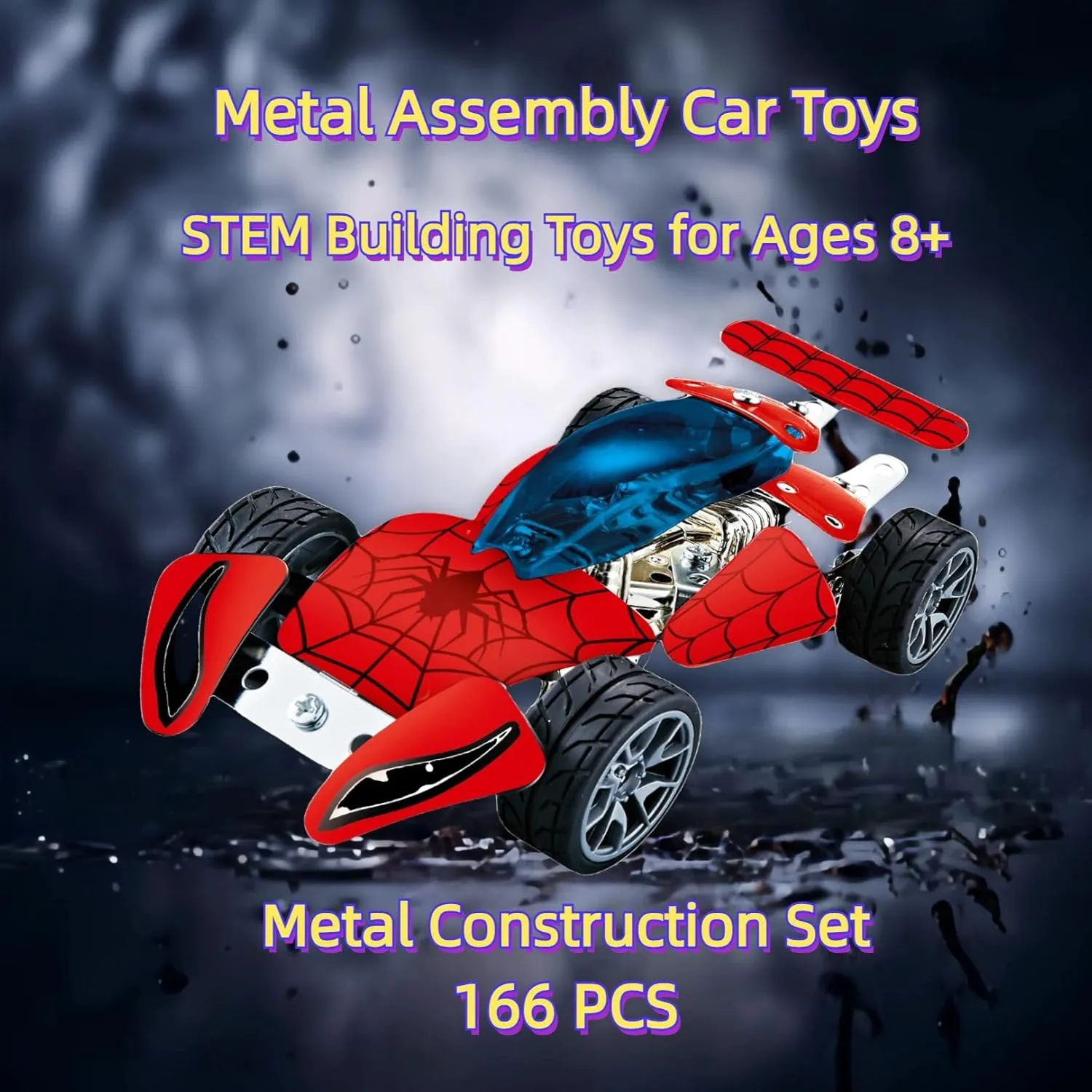 Metal Model Car Building Assembly Toys 166 PCS STEM Erector Sets Car Vehicle Model Construction Set for Boys and Girls Car Building Educational Toy for Kids Ages 8  (Spidermodel Car)