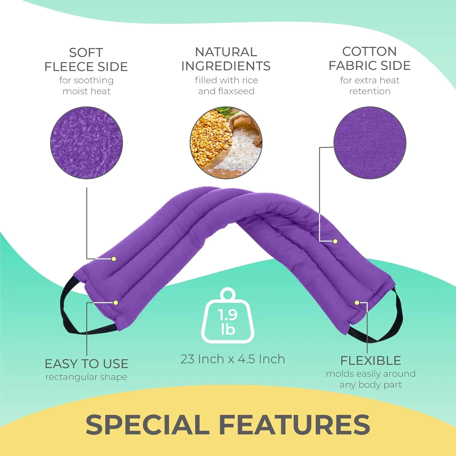 Microwavable Heating Pads for Lower Back, Neck, and Shoulder Pain Relief - Moist Microwave Heating Pad for Muscles and Joints - Microwave Hot Pack Heat Pad for Cramps - 1 Heat Pack Purple