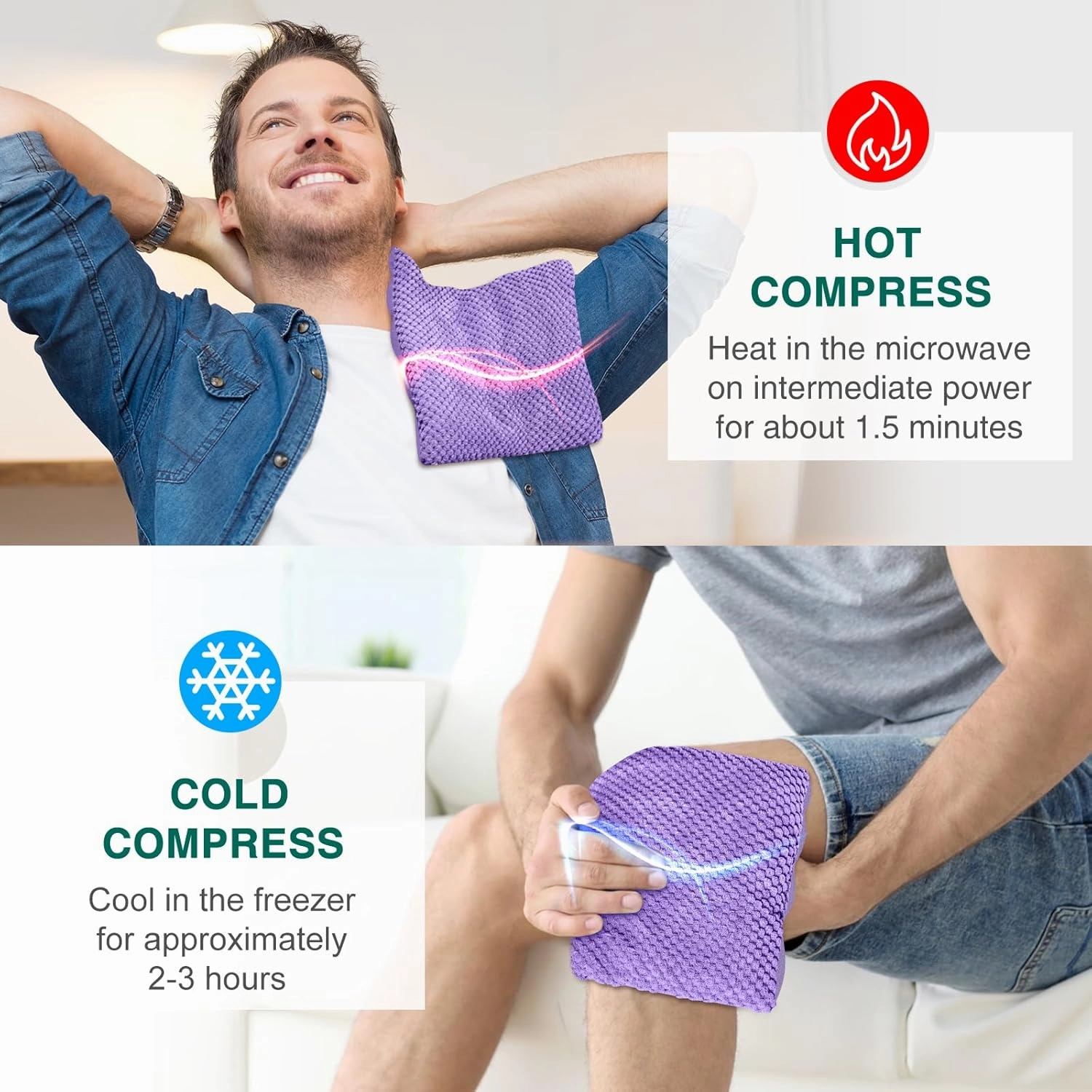 Microwavable Heating Pads 15 * 9" for Pain Relief, Weighted Moist Microwave Heat Pad for Cramps, Neck Shoulder, Back, Warm Compress Rice Bean Bag Hot Pack for Muscles, Joints Ache, Unscented,2 Pack