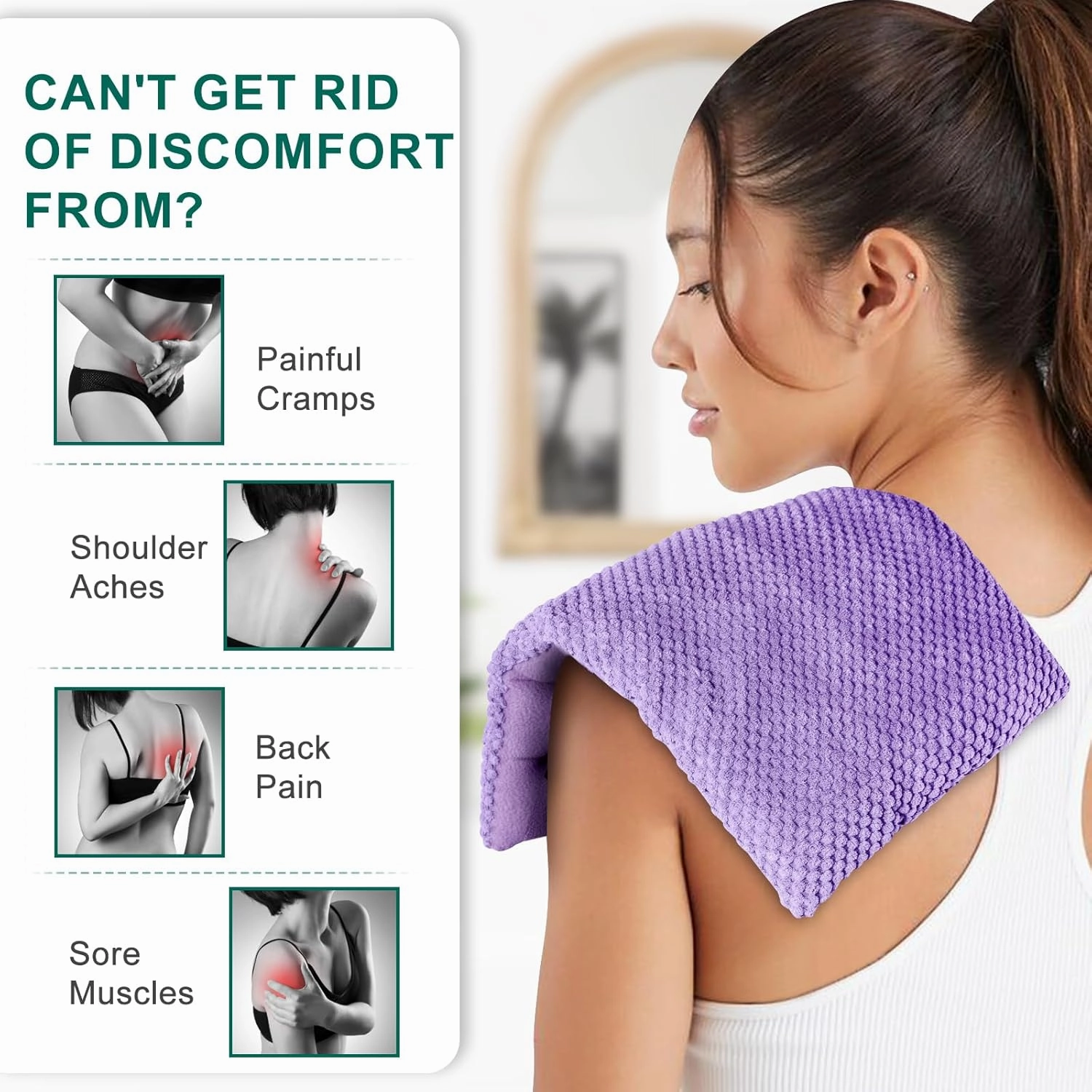 Microwavable Heating Pads 15 * 9" for Pain Relief, Weighted Moist Microwave Heat Pad for Cramps, Neck Shoulder, Back, Warm Compress Rice Bean Bag Hot Pack for Muscles, Joints Ache, Unscented,2 Pack