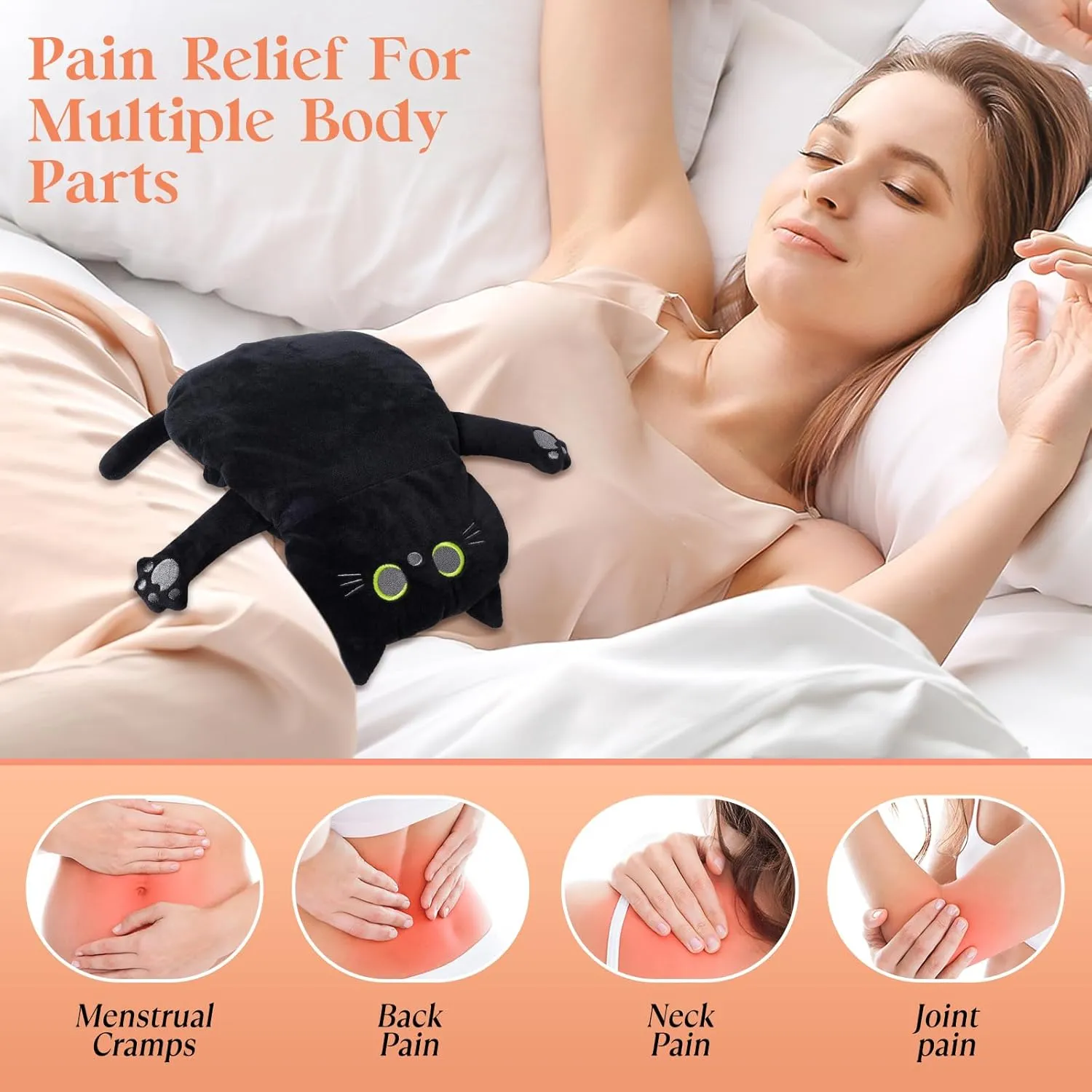 Microwave Heating Pad for Pain Relief, 21* 12" Microwavable Moist Heat Pad for Neck Shoulder, Cramps, Back Pain Relief, Warm Compress Rice Bean Bag Hot Pack for Muscles, Joints, Large Black Cat