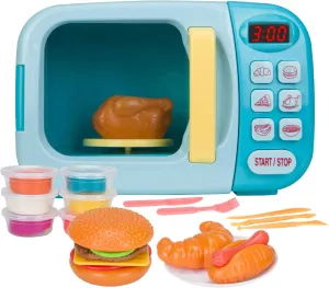 Microwave Toys Kitchen Play Set with Light Sound,Kids Pretend Play Electronic Oven with Play Food and 6 Color DIY Play-Dough for Children Ages 3  Years (Blue)