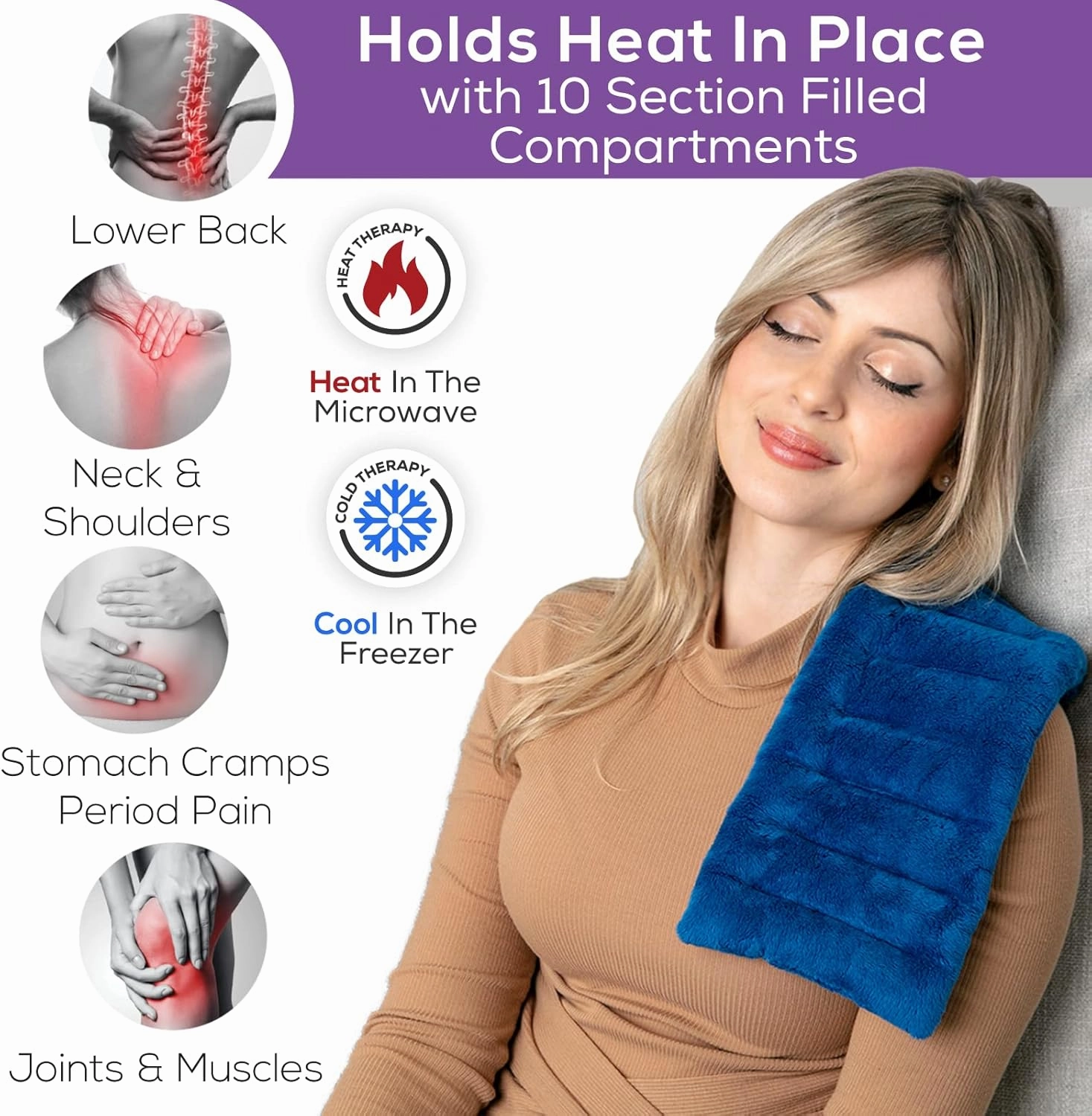 Microwave Heating Pad for Cramps & Targeted Pain Relief, 6"x16" Reusable Heat Pack, Warm Compress Moist Heating Pad Microwavable for Muscle Aches, Back, Neck & Shoulders - Hot/Cold Therapy Bag (Blue)