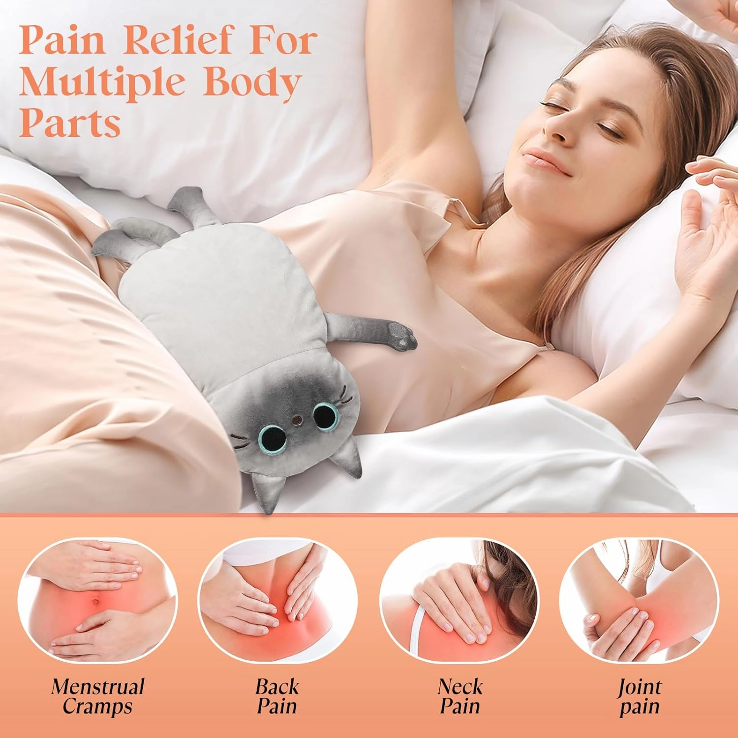 Microwave Heating Pad for Pain Relief, 21* 12" Microwavable Moist Heat Pad for Neck Shoulder, Cramps, Back Pain Relief, Warm Compress Rice Bean Bag Hot Pack for Muscles, Joints - Large Grey Cat