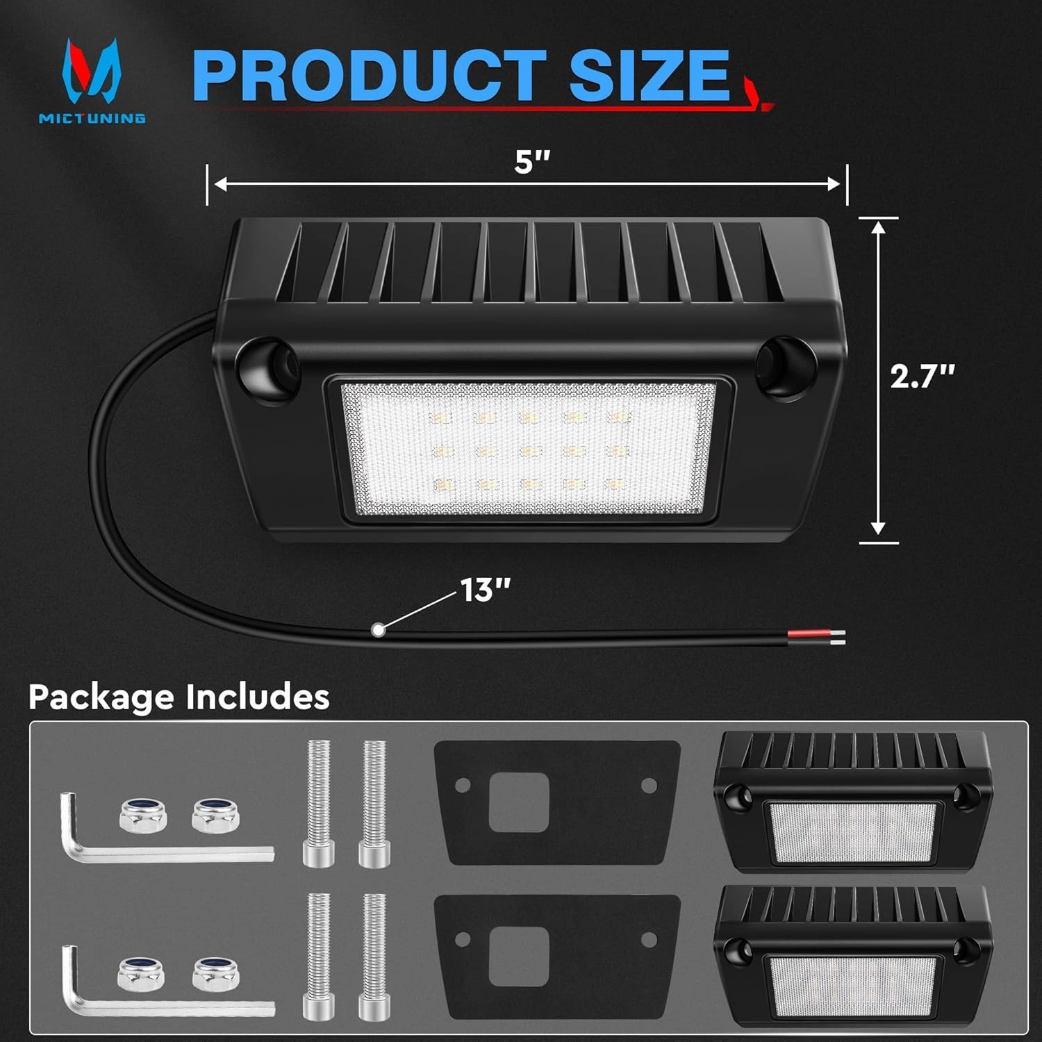 MICTUNING RV Porch Lights, 5 Inch 45W Amber/White LED Exterior Utility Awning Light 2000LM 6000K Aluminum Housing IP67 Waterproof Replacement Lighting for Trucks Trailers Bus Marine Boats, 2 Pcs