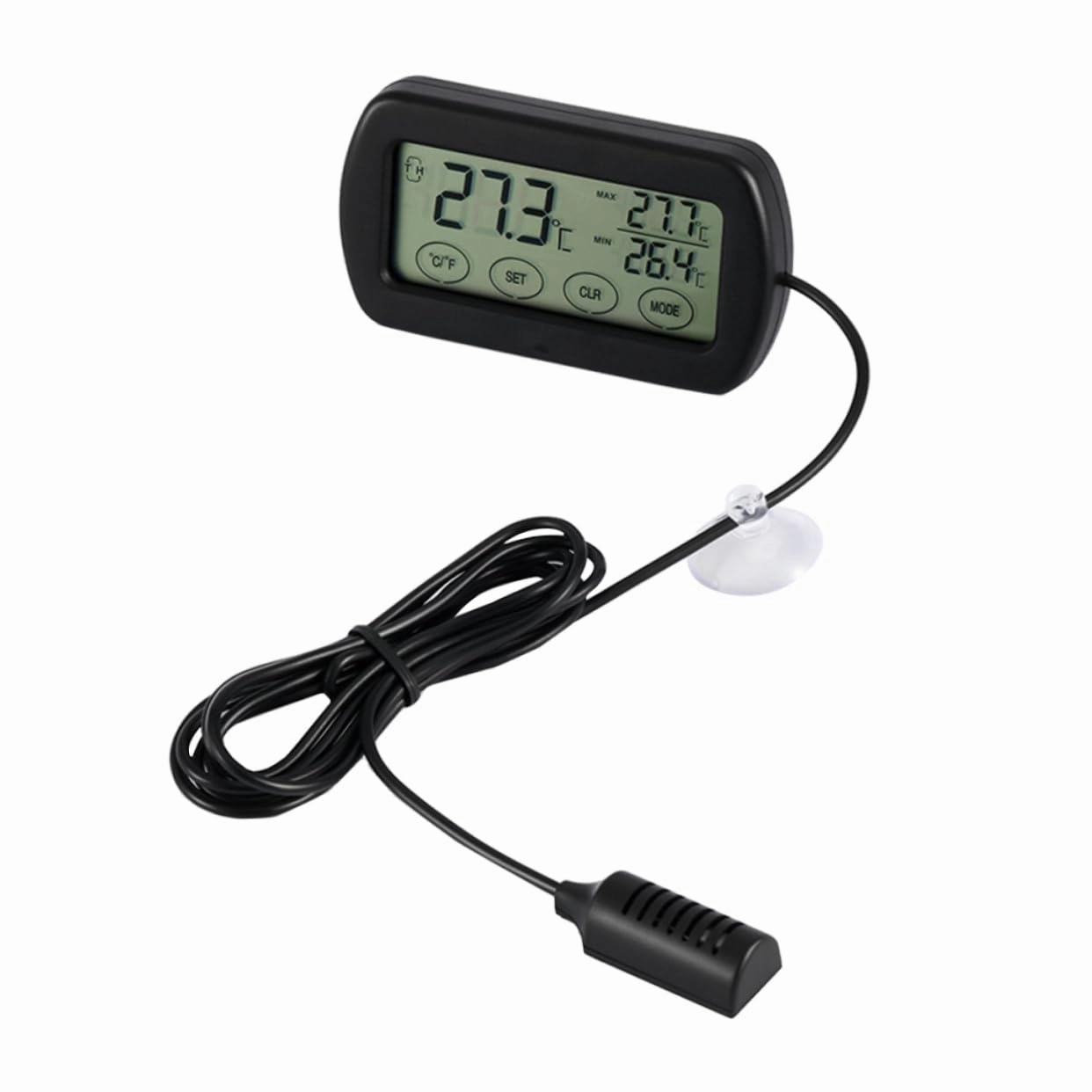 Mikikit LCD Digital Thermometer Hygrometer with Alarm Egg Incubator Pet Monitor LCD Display Fixed Suction Cup Material Sensor Included