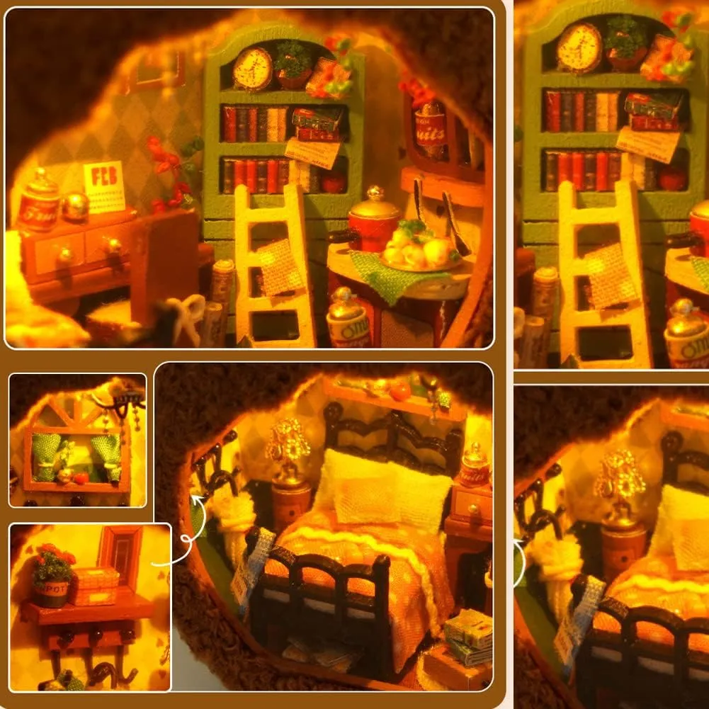 Miniature Dollhouse Kit DIY Wooden Dolls House,Tiny House kit with Furniture, Great Handmade Crafts Gift for Birthday Valentine's Day (2PCS)