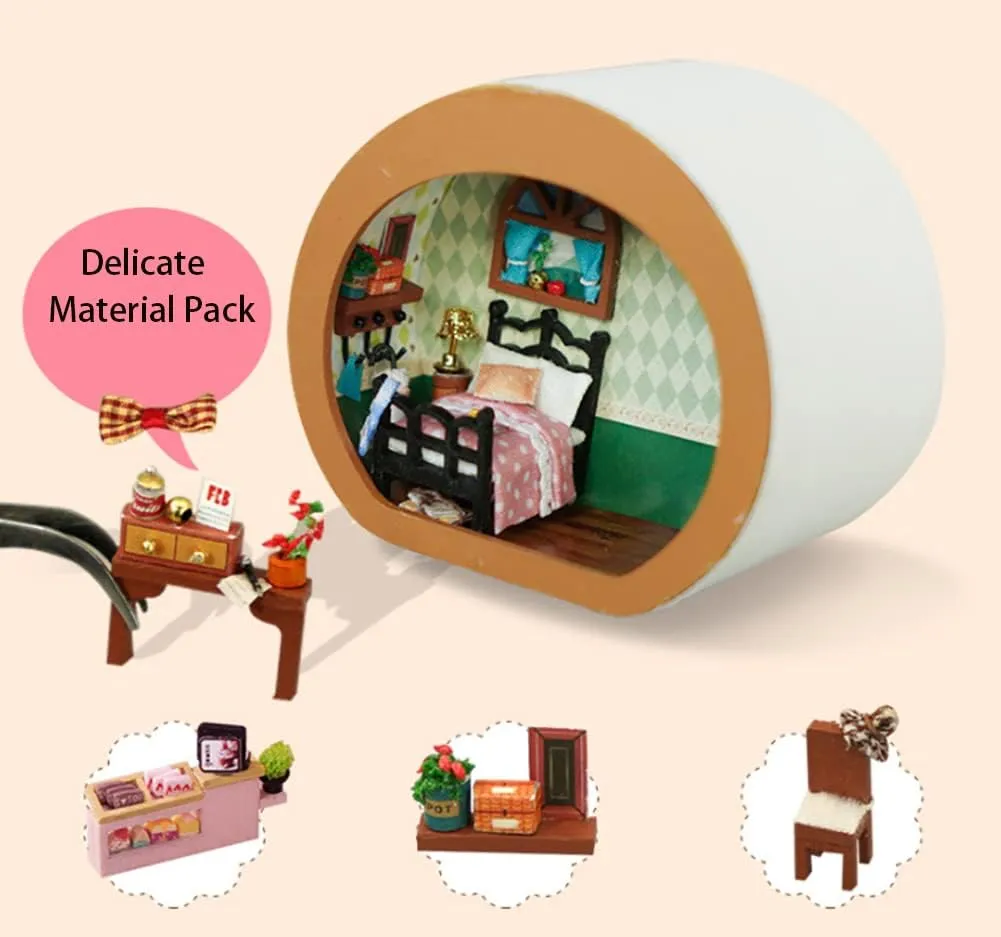 Miniature Dollhouse Kit DIY Wooden Dolls House,Tiny House kit with Furniture, Great Handmade Crafts Gift for Birthday Valentine's Day (2PCS)