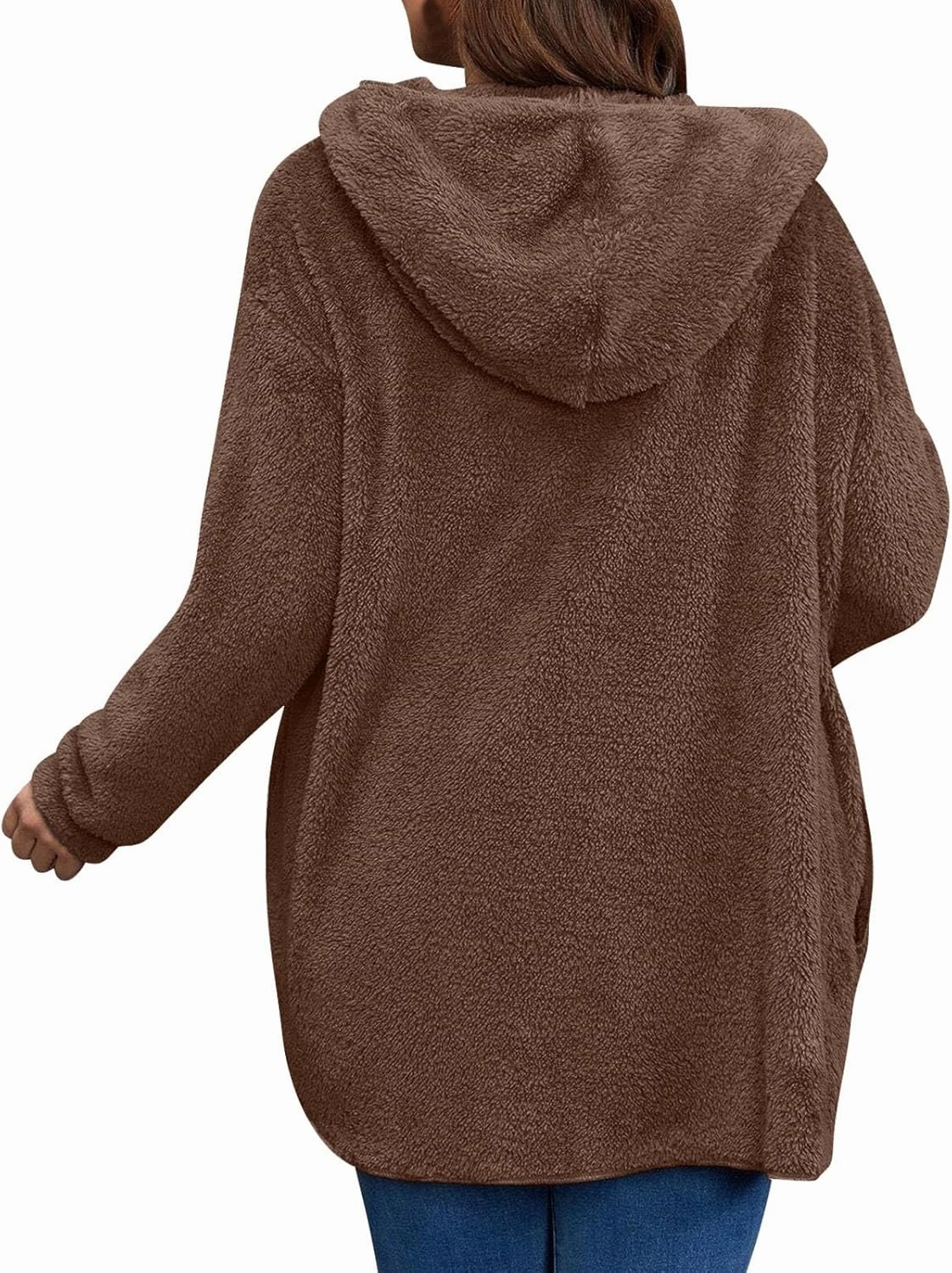 Miyaomn Women's Hooded Cardigans Fuzzy Fleece Oversized Long Jackets Hoodies Winter Warm Open Front Plush Sherpa Coat Outwear