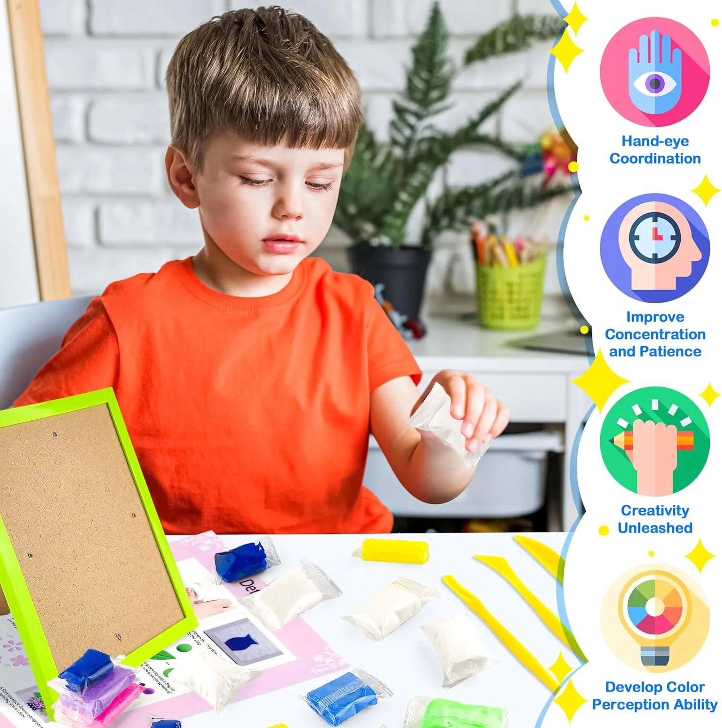 Modeling Clay Kit Picture Frame Clay Painting Air Dry Clay Kit Craft Clay Colored Clay with Tool Clay Art Kit for Kid Air Dry Ultra Light Clay for Kids Girls Boys Art Crafts Festival Birthday Present