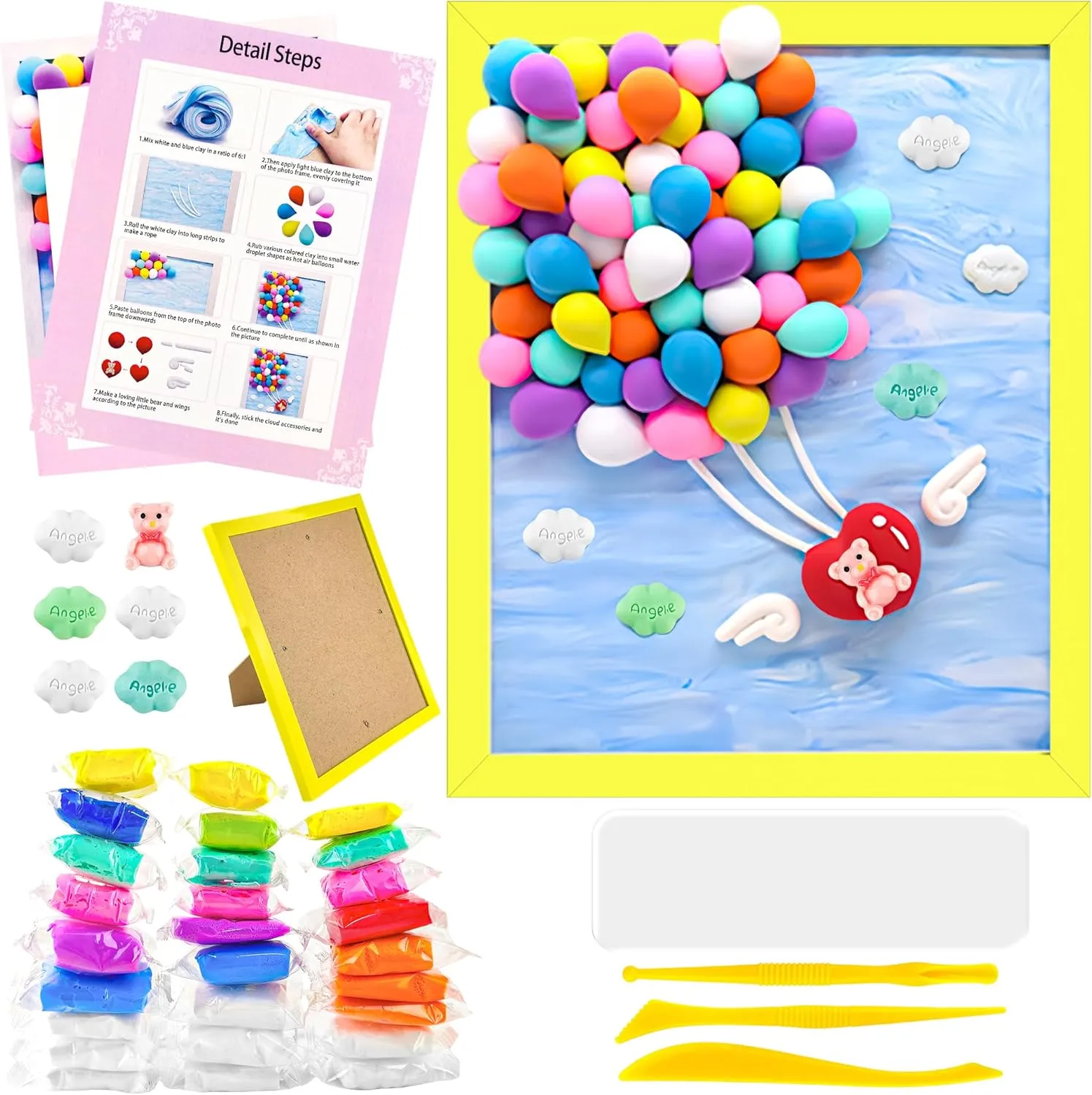 Modeling Clay Kit Picture Frame Clay Painting Air Dry Clay Kit Craft Clay Colored Clay with Tool Clay Art Kit for Kid Air Dry Ultra Light Clay for Kids Girls Boys Art Crafts Festival Birthday Present