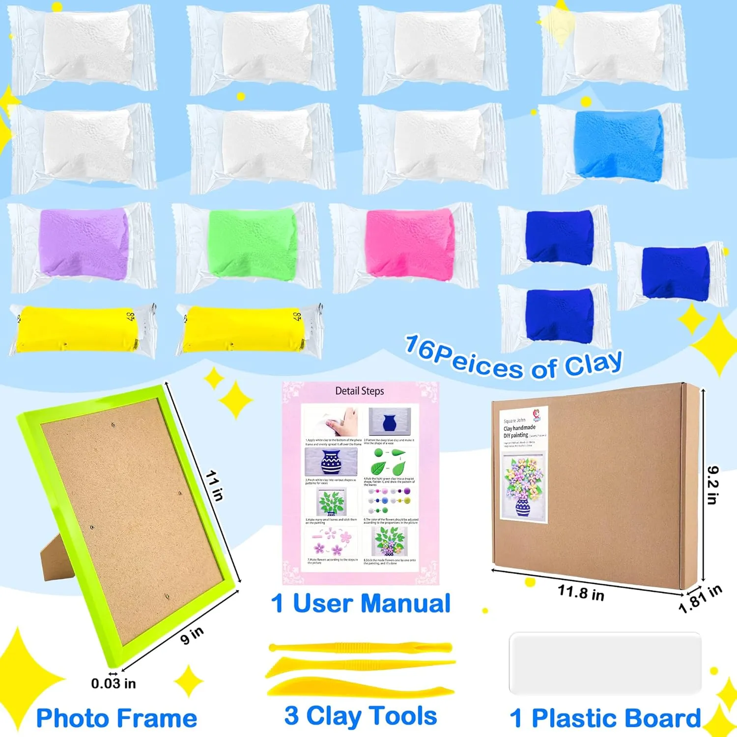 Modeling Clay Kit Picture Frame Clay Painting Air Dry Clay Kit Craft Clay Colored Clay with Tool Clay Art Kit for Kid Air Dry Ultra Light Clay for Kids Girls Boys Art Crafts Festival Birthday Present