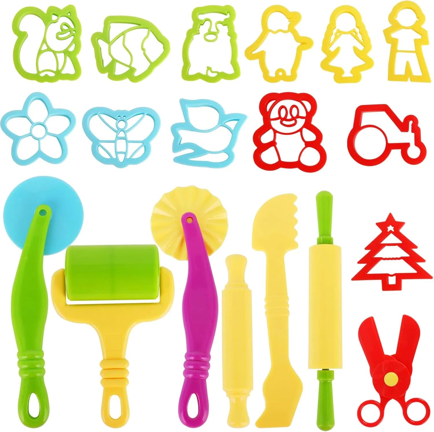 Modeling Clay Tools Set for Kids Ages 2-4 19PCS Non Toxic Clay Accessories Sculpting Kit with Animal Cookie Cutters Molds Rolling Pin Scissors Bulk Pack for Toddlers Arts Crafts Activities
