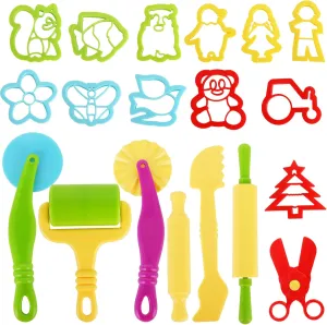 Modeling Clay Tools Set for Kids Ages 2-4 19PCS Non Toxic Clay Accessories Sculpting Kit with Animal Cookie Cutters Molds Rolling Pin Scissors Bulk Pack for Toddlers Arts Crafts Activities