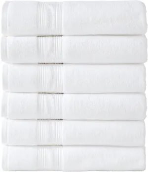 Modern Threads Hotel Collection 6-Pack 100% Ring Spun Cotton, Highly Absorbent Quick Drying Bath Towel Set, White, 27x54