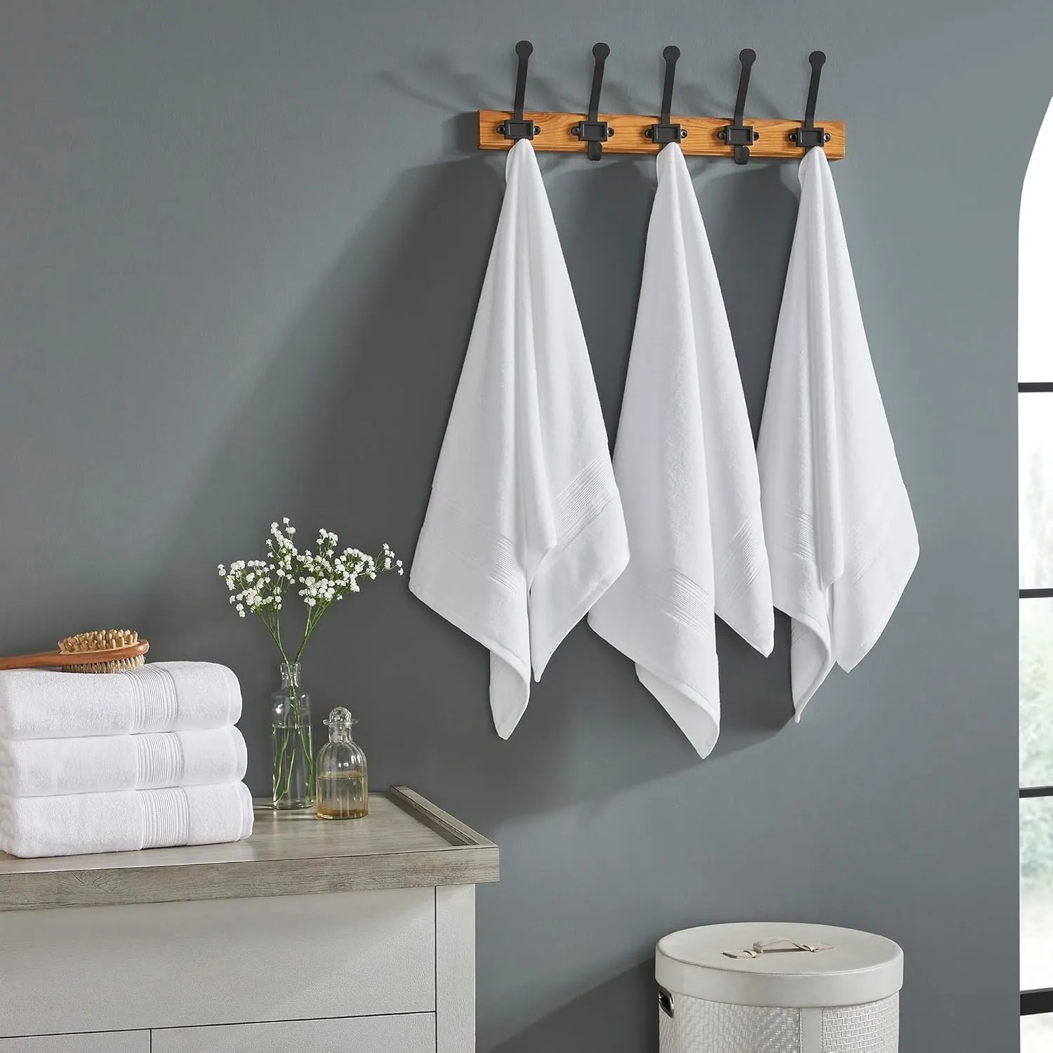 Modern Threads Hotel Collection 6-Pack 100% Ring Spun Cotton, Highly Absorbent Quick Drying Bath Towel Set, White, 27x54