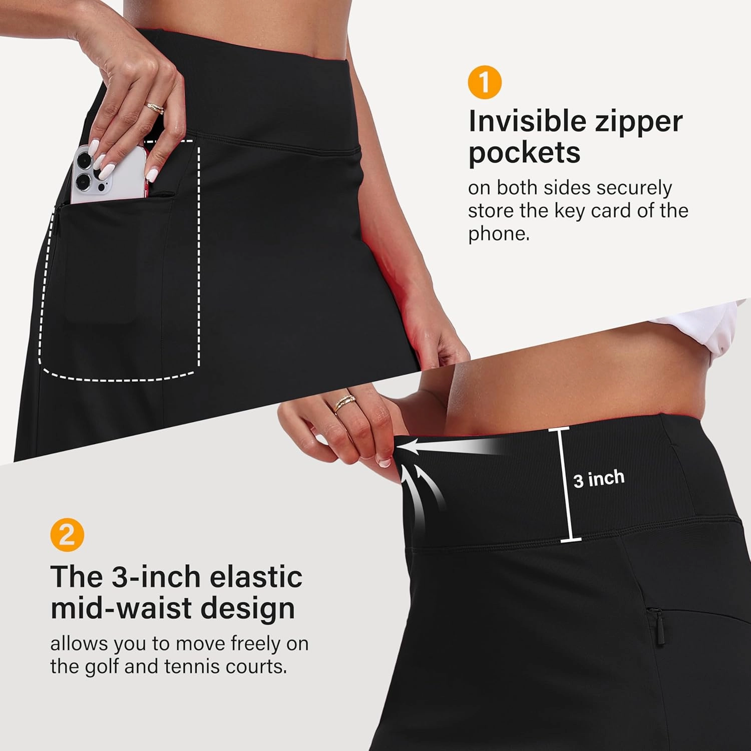 MoFiz Women's 20" Knee Length Golf Skorts Athletic Skirts Summer Casual Active Workout Sports Tennis Skirt with 4 Pockets