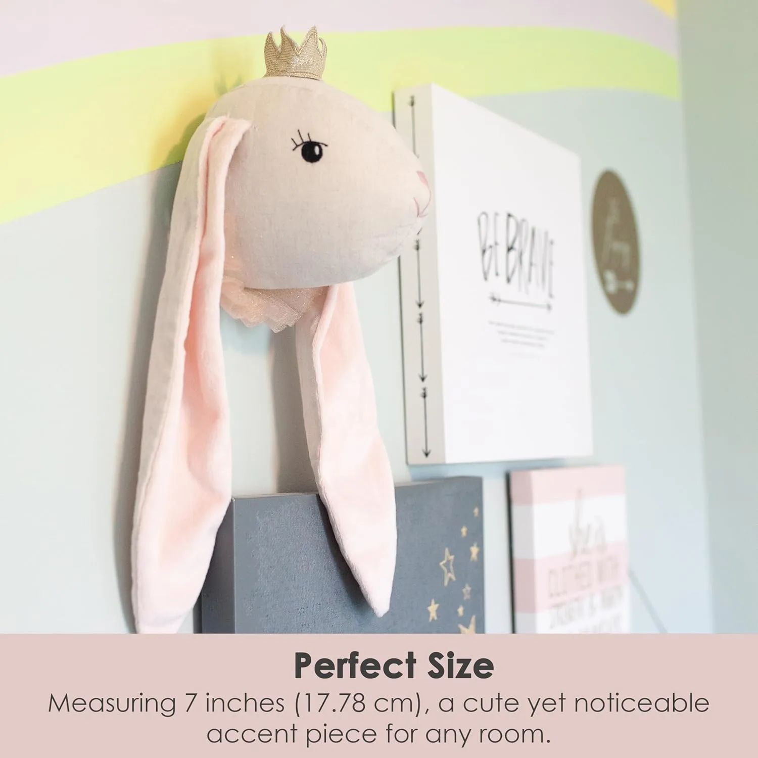 MON AMI Princess Bunny Stuffed Animal Head Wall Mount - 7", Elegant Children’s Bedroom Wall Mount, Home Decor, Kids Decor, Nursery Decor