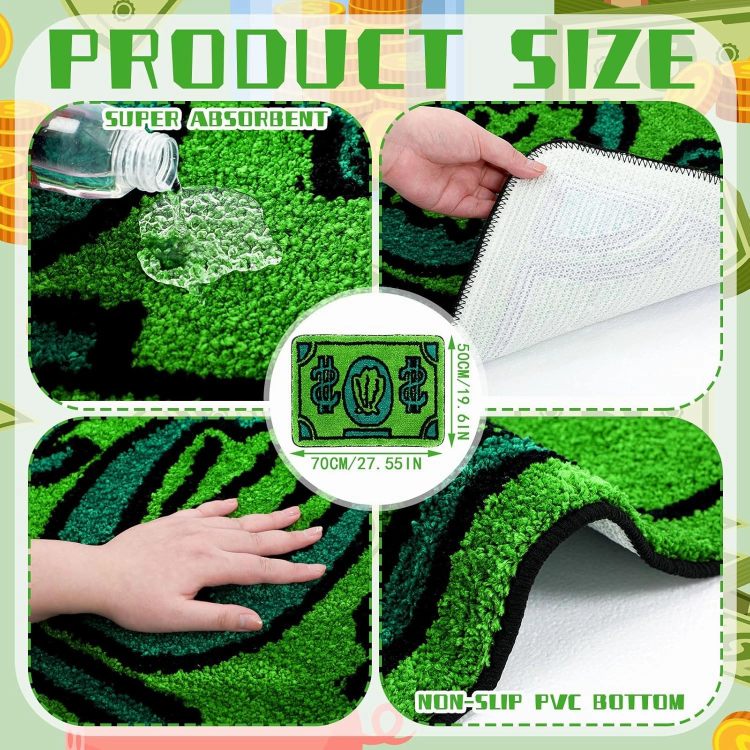 Money Bathroom Rug Gift Cute Bill Door Bath Mat for Bedroom Kitchen Dorm Money Shape Shower Mat Decoration Non Slip Washable Bath Rug for Bathroom