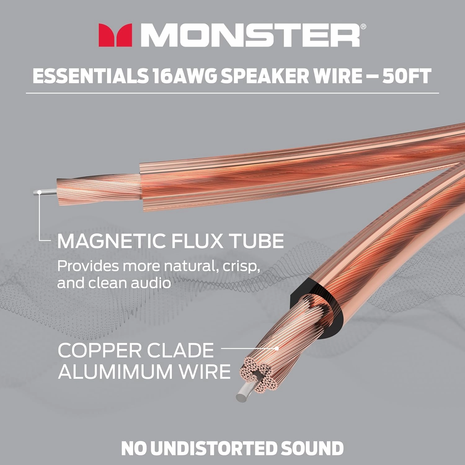 Monster Essentials High Performance Speaker Wire 16 Gauge Copper Clad Aluminum (CCA) Speaker Cable 50 FT Spool – Ideal Home Cinema Speaker Wire Cable and Car Audio Speaker Cables/Speaker Wires