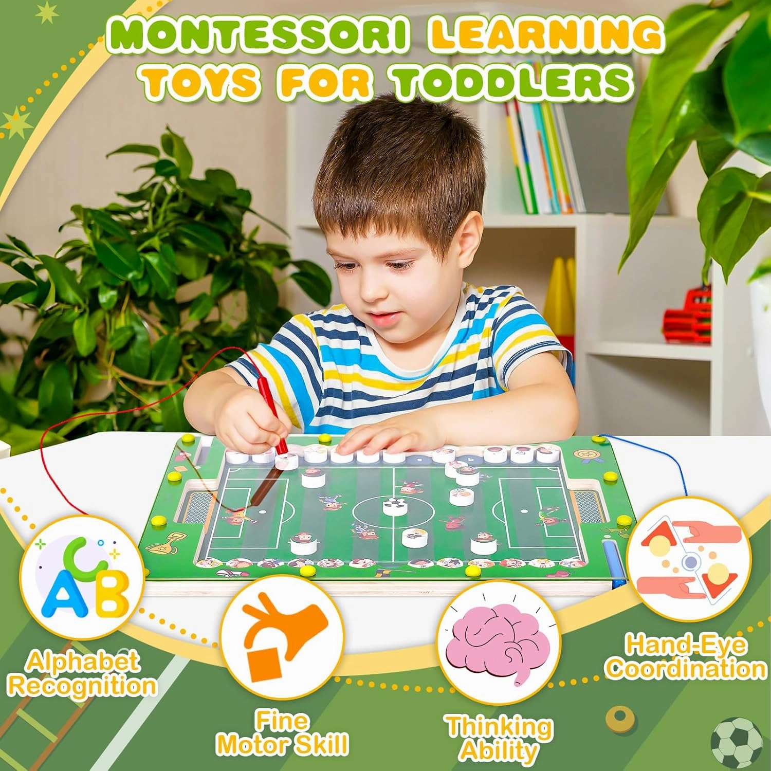 Montessori Magnetic Wooden Autism Toys: Sensory Toys for 4-5-6 Year Old Boys Girls Birthday Gifts, Preschool Educational Learning Activities Soccer Game, Fine Motor Skills Toddler Travel Puzzle Toy