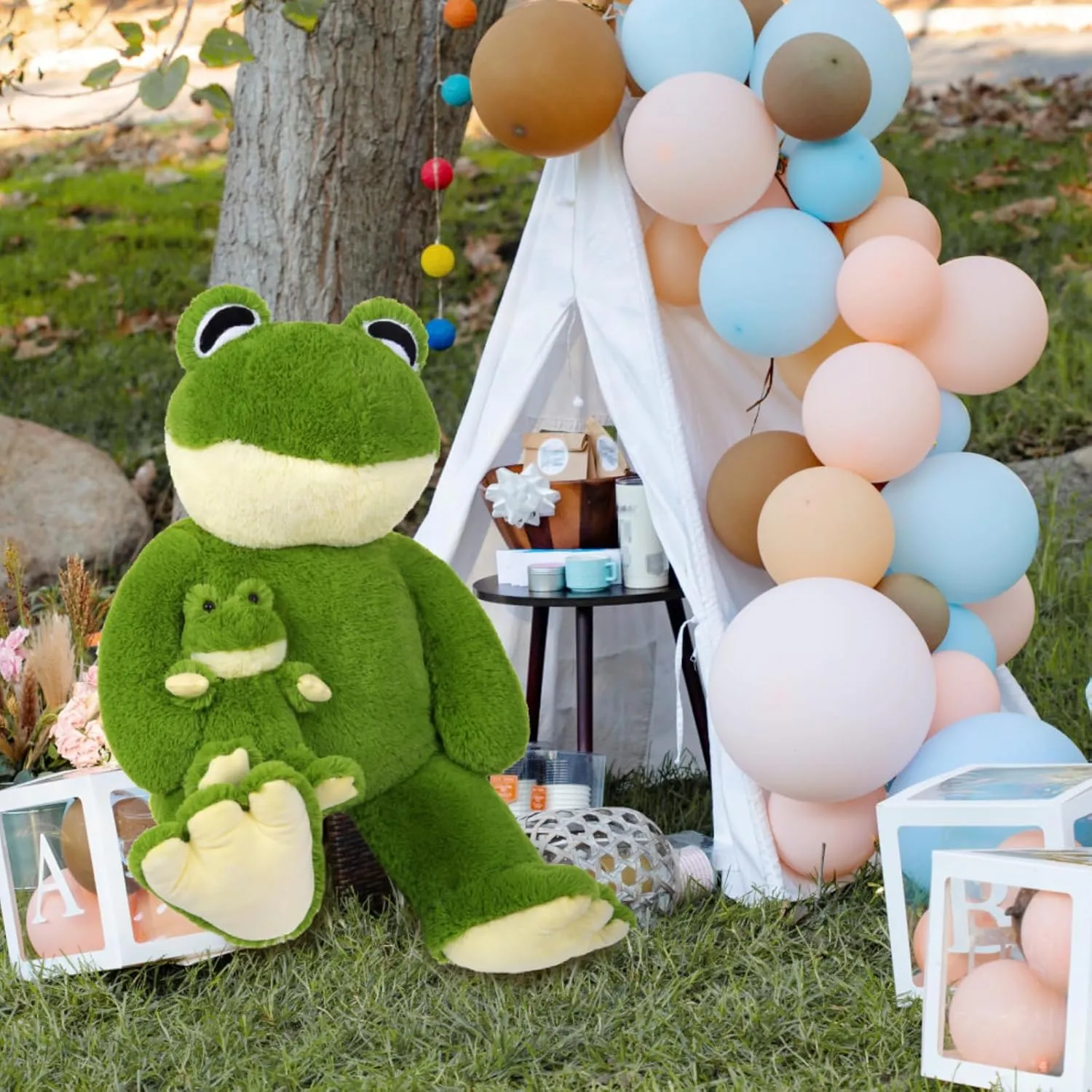 MorisMos Large Frog Stuffed Animals Plush, 36.2'' Giant Stuffed Frog Plush Toy with Baby for Girl Boy Kid Mother, 3Ft Big Toad Animals Set Gift for Baby Shower Birthday Valentines, CPC Certified