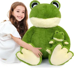 MorisMos Large Frog Stuffed Animals Plush, 36.2'' Giant Stuffed Frog Plush Toy with Baby for Girl Boy Kid Mother, 3Ft Big Toad Animals Set Gift for Baby Shower Birthday Valentines, CPC Certified