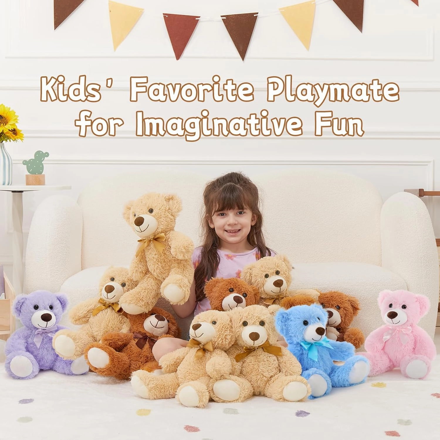 MorisMos 8Pcs Teddy Bears Bulk Baby Shower, 14inch Cute Teddy Bear Stuffed Animals Plush, Small Stuffed Bears on Centerpiece Baby Shower, Brown