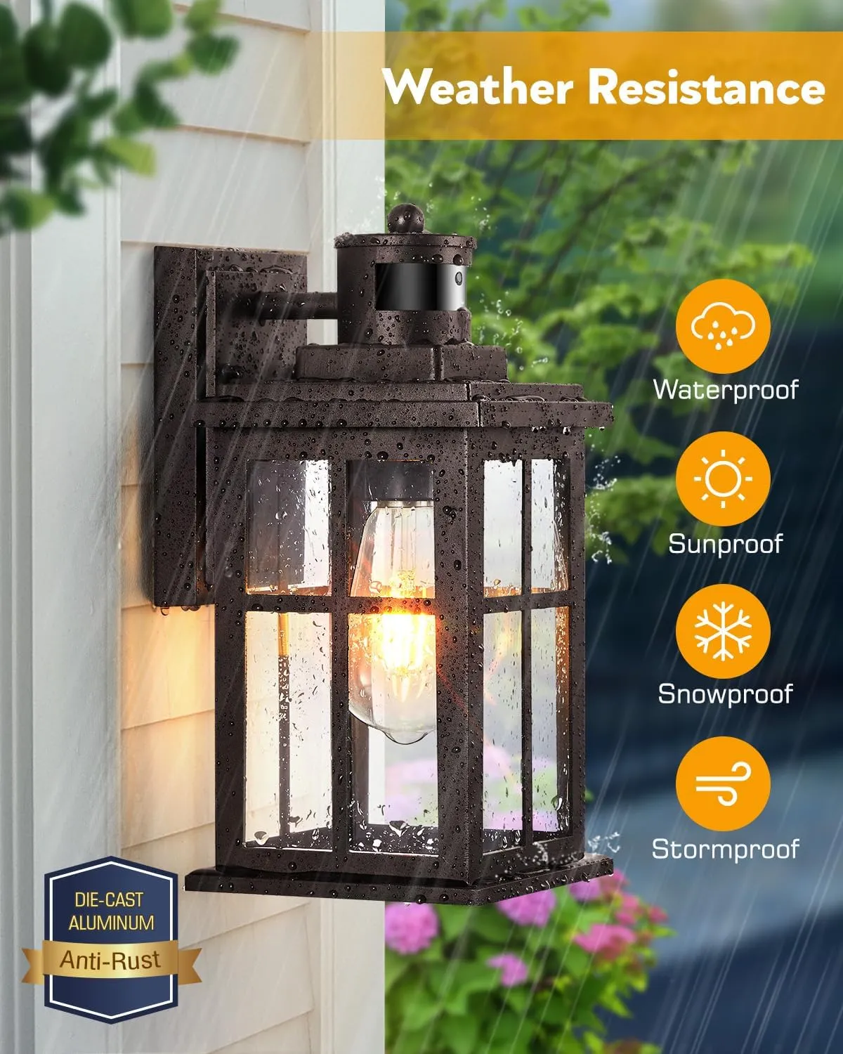 Motion Sensor Exterior Light Fixture, Bronze Dusk to Dawn Outdoor Wall Lights, Waterproof Exterior Lights for House, Porch, Doorway, Garage, 100% Aluminum