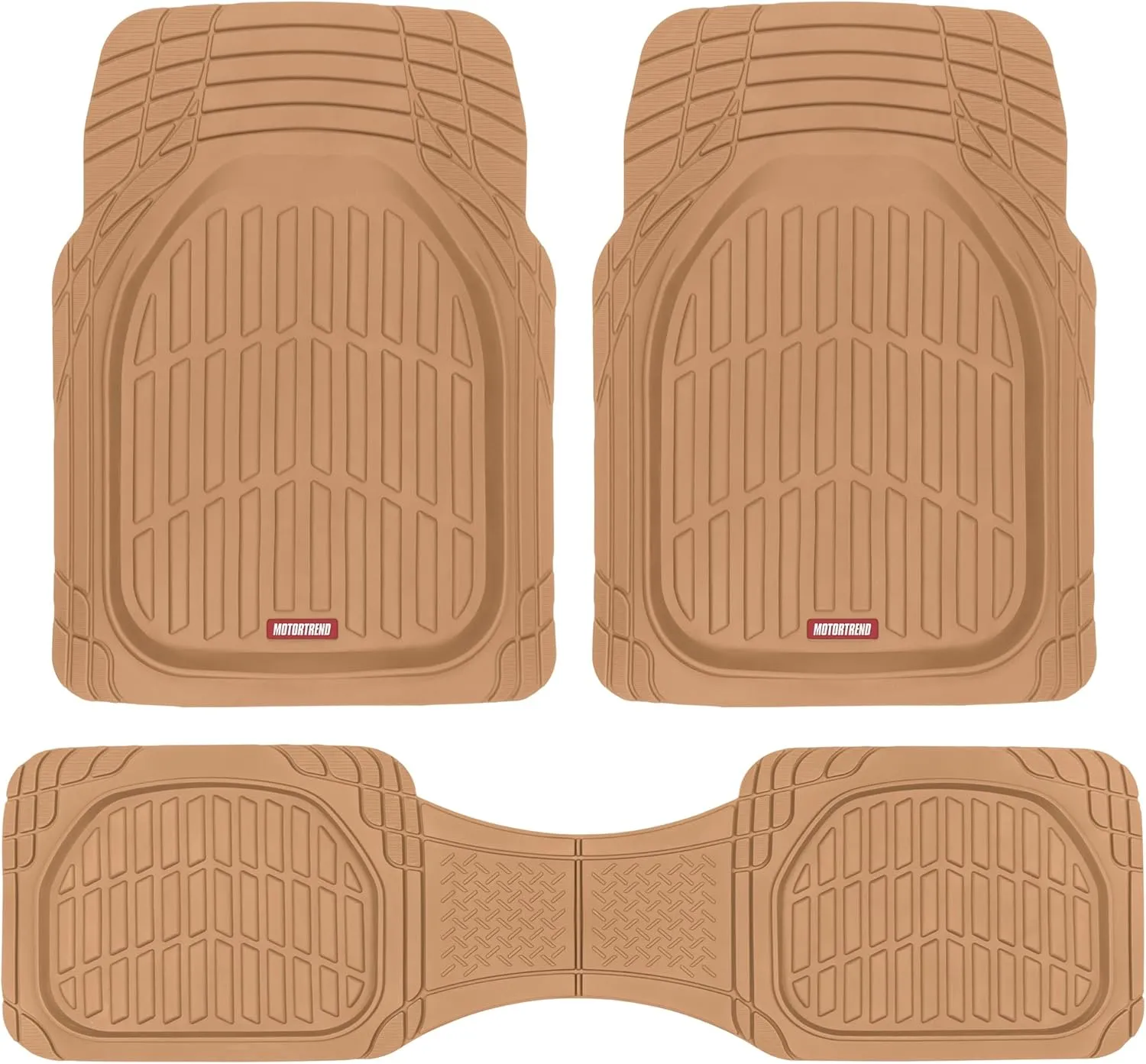 Motor Trend FlexTough Floor Mats for Cars, Beige Deep Dish All-Weather Mats, Waterproof Trim-To Fit Automotive Floor Mats for Cars Trucks SUV, Universal Floor Liner Car Accessories