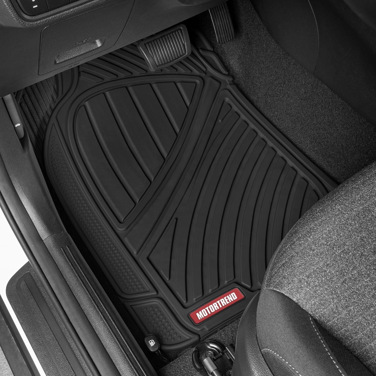 Motor Trend FlexTough Performance All Weather Rubber Car Floor Mats - 3 Piece Floor Mats Automotive Liners for Cars Truck SUV, Heavy-Duty Waterproof (Black)