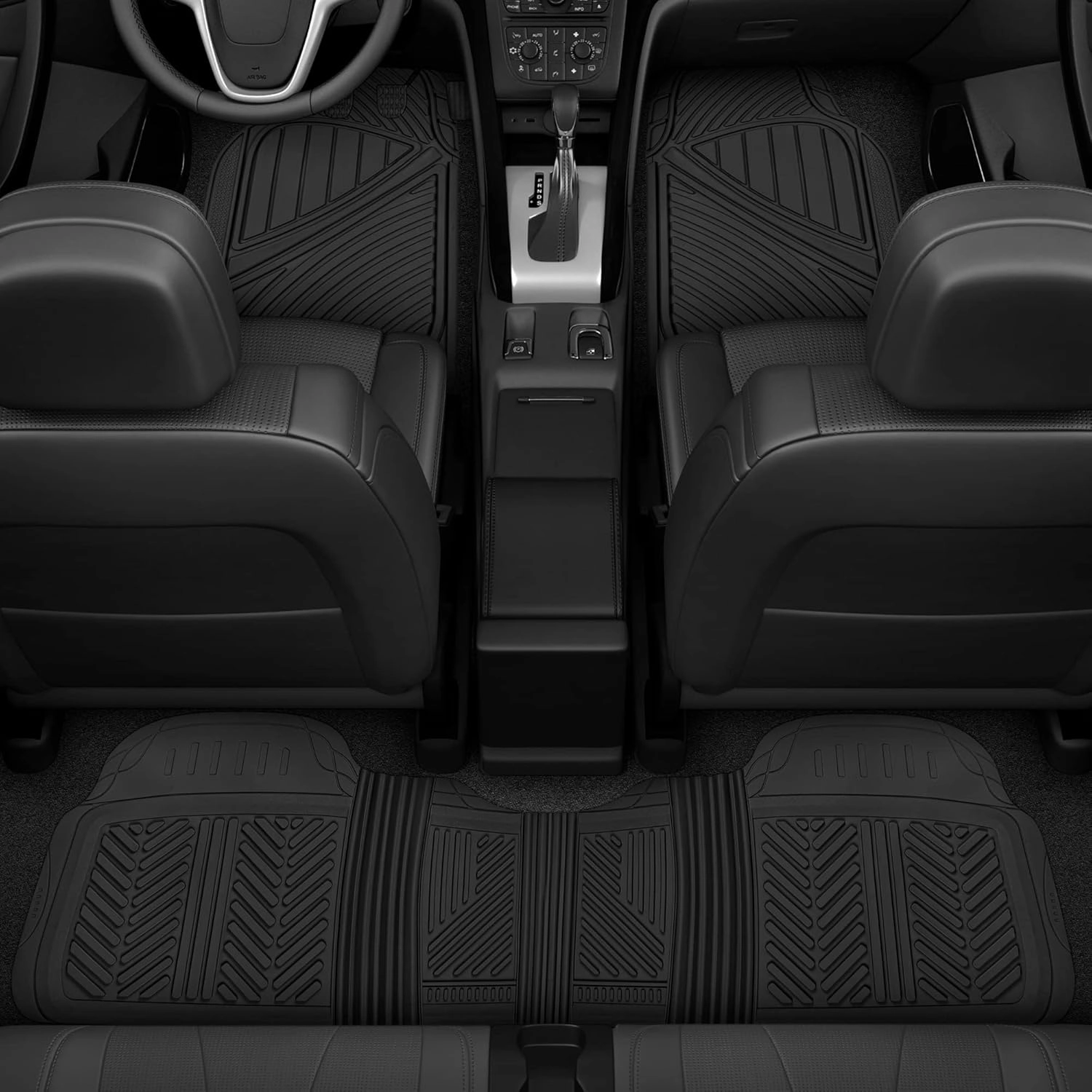 Motor Trend FlexTough Performance All Weather Rubber Car Floor Mats - 3 Piece Floor Mats Automotive Liners for Cars Truck SUV, Heavy-Duty Waterproof (Black)