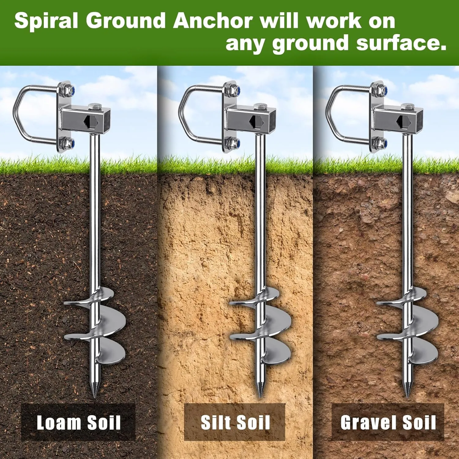 Multi-Purpose Ground Anchors Screw in, Fully Welded Trampoline Anchors, Mobile Home Anchors, Earth Anchors for Shed, Swing Set, Carport,Shed, Securing Animals