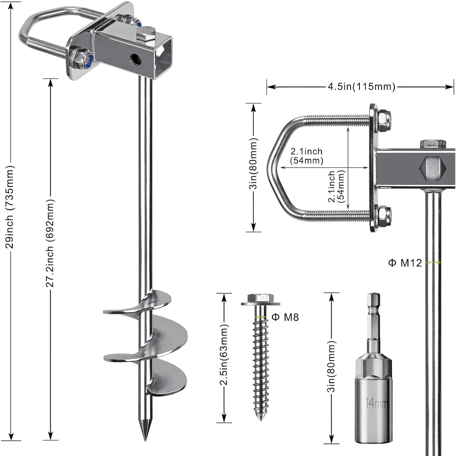 Multi-Purpose Ground Anchors Screw in, Fully Welded Trampoline Anchors, Mobile Home Anchors, Earth Anchors for Shed, Swing Set, Carport,Shed, Securing Animals