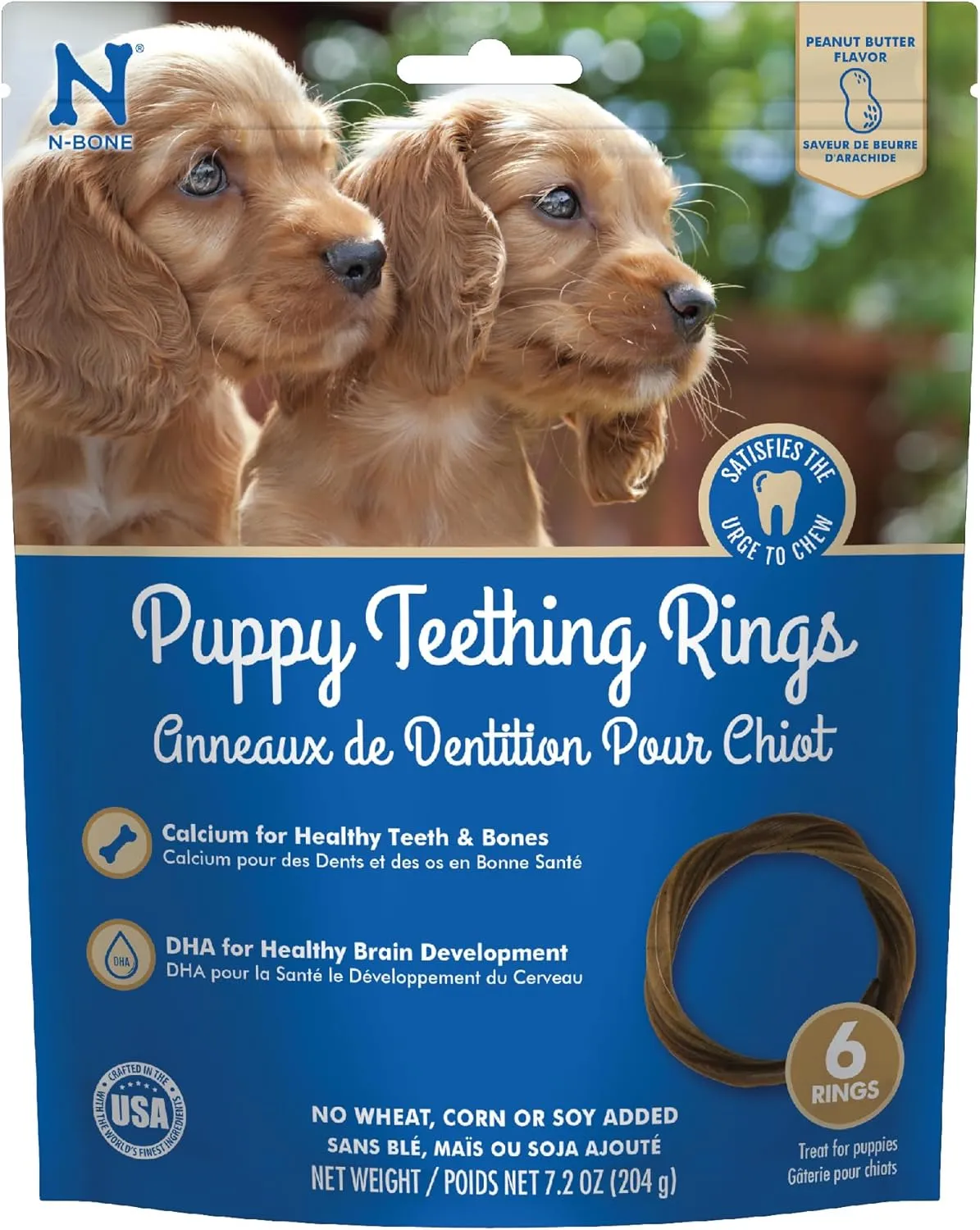 N-Bone Puppy Teething Rings Peanut Butter Flavor Dog Treat, 6 Count Bag, 7.2-oz