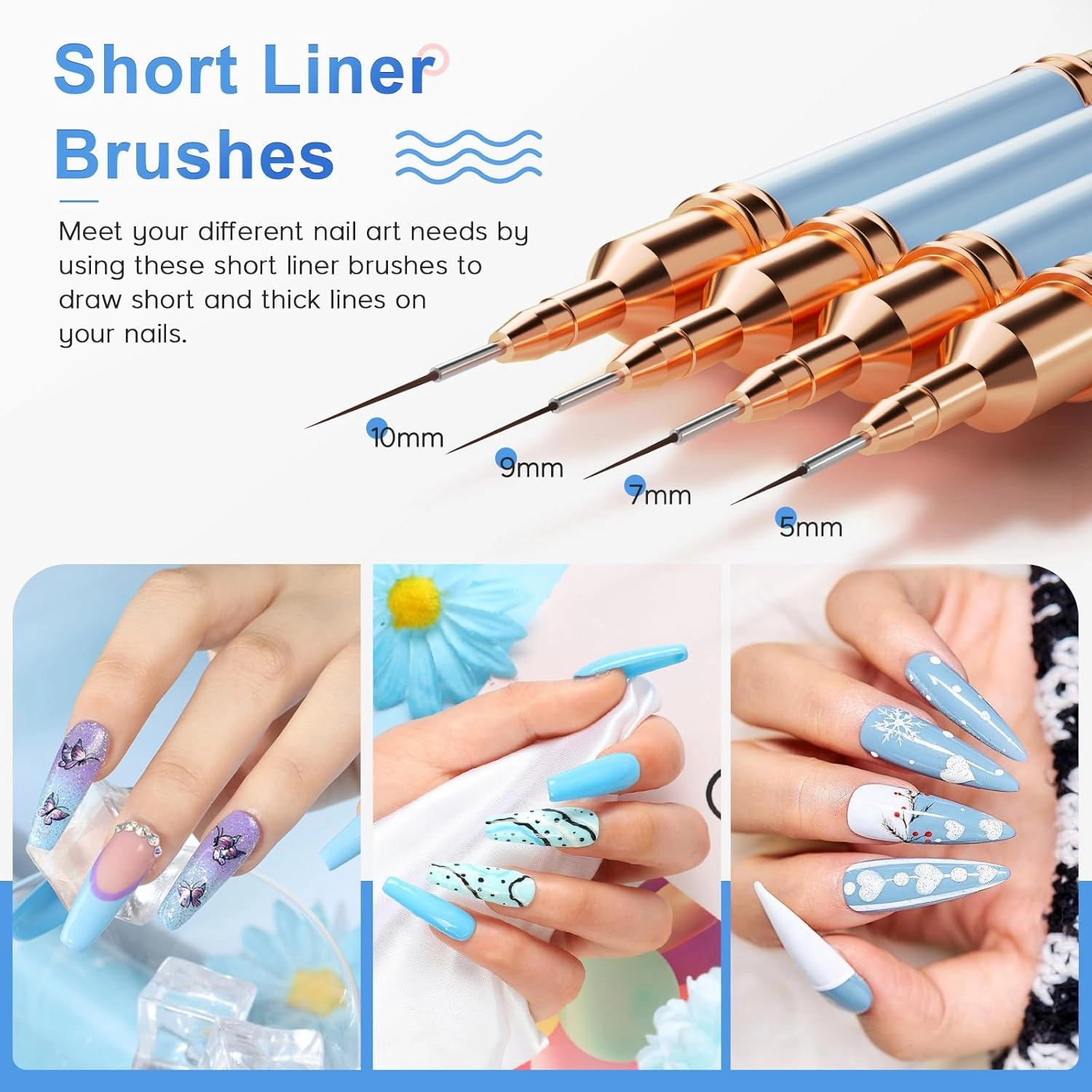 Nail Art Brushes, Double-Ended 10PCS Head Long Nail Art Liner Brushes Nail Design Brushes for Long Lines,Tiny Details,Fine Drawing Nail Brushes for Nail Art,Sizes 5/7/9/10/11/15/20/22/25/30