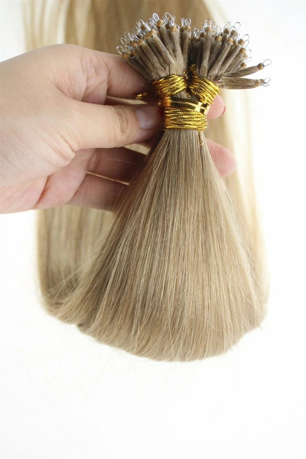 Nano Ring Hair Extensions Human Hair Keratin Cold Fusion Nano Tip Micro Beads Link Thick Hair Balayage Highlight Ombre Real Remy Hair 1g/s (18inch50gr50s, 18-Ash Blonde)