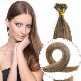 Nano Ring Hair Extensions Human Hair Keratin Cold Fusion Nano Tip Micro Nano Beads Link Thick Hair Balayage Highlight Ombre Real Remy Hair 1g/s (18inch50gr50s, 12-Light Brown)