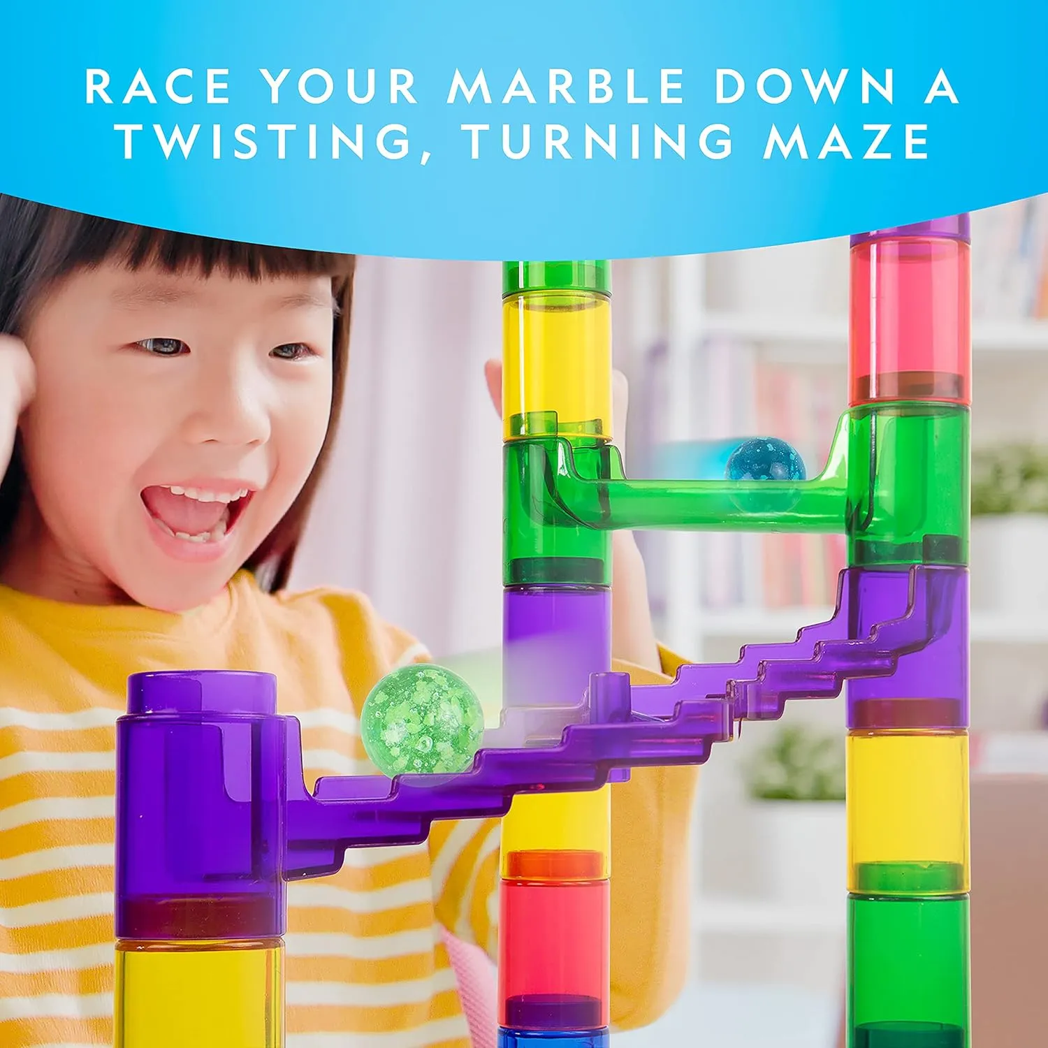 NATIONAL GEOGRAPHIC Glowing Marble Run – 250 Piece Construction Set with 50 Glow in The Dark Glass Marbles & Storage Bag, STEM Gifts for Boys and Girls, Building Project Toy (Amazon Exclusive)