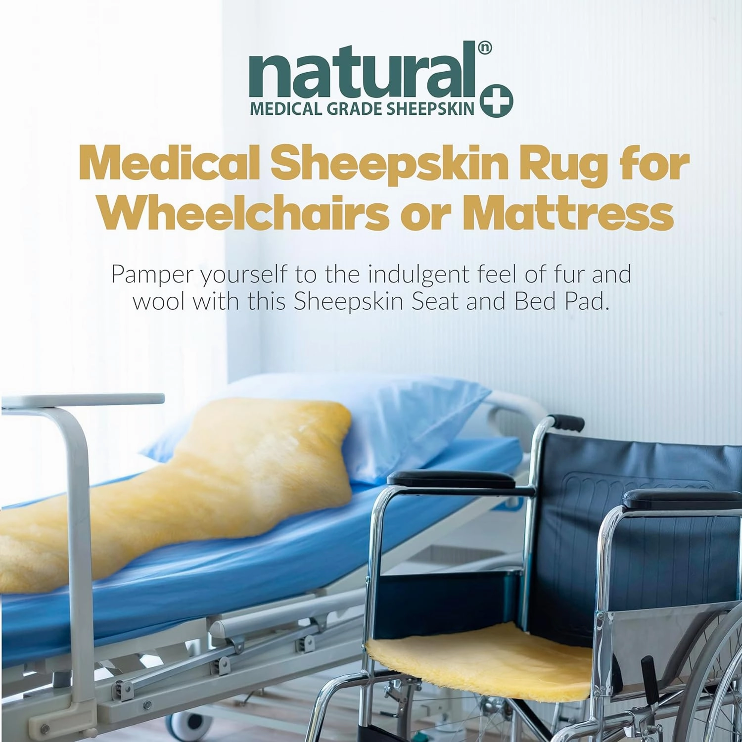 Natural Sheepskin for Bed Sores and Skin Irritation | Hastings 100% Real Medical Sheepskins with Non-Slip Back for Pain Relief and Discomfort, Wool Seat Pad, Natural, 2 ft x 3 ft.