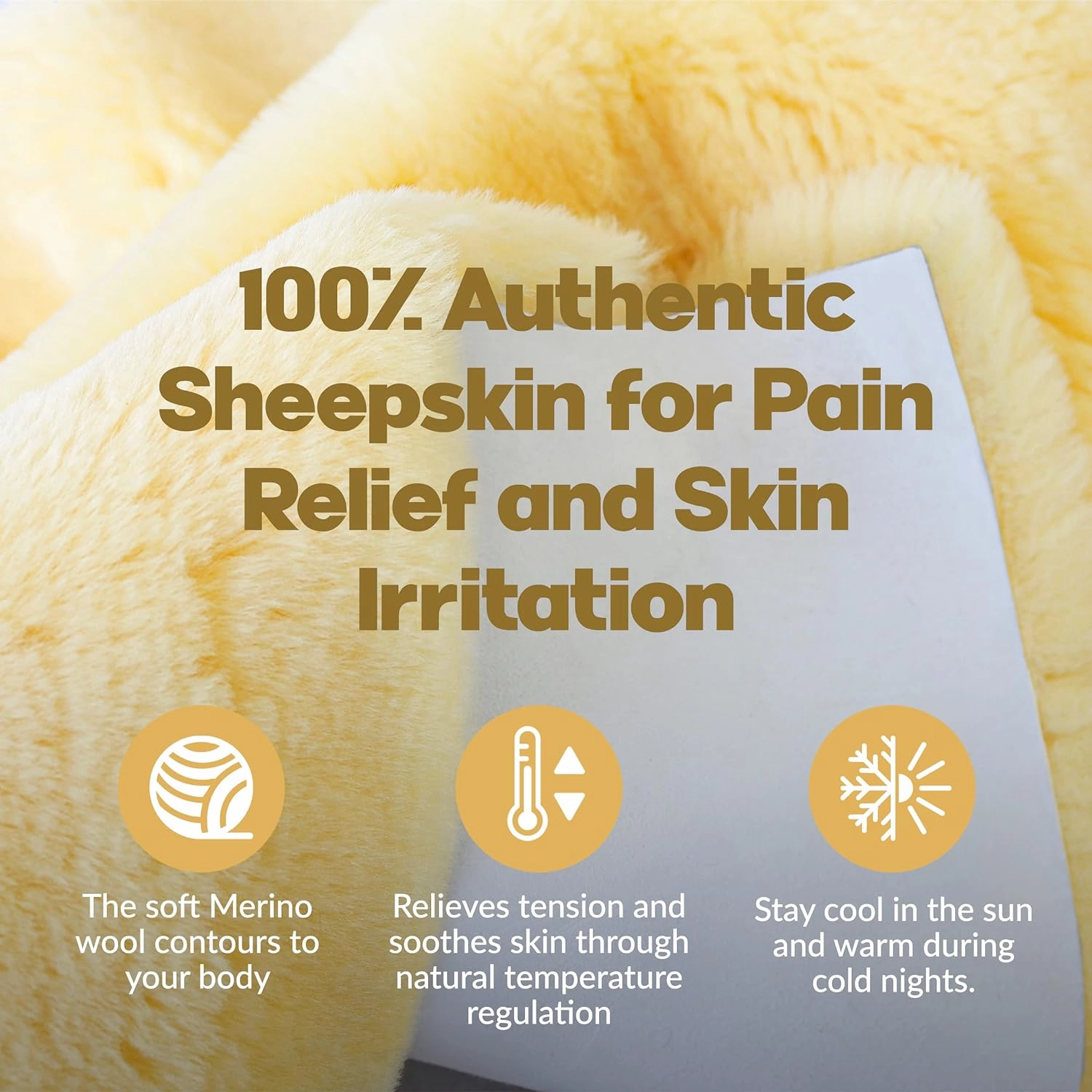 Natural Sheepskin for Bed Sores and Skin Irritation | Hastings 100% Real Medical Sheepskins with Non-Slip Back for Pain Relief and Discomfort, Wool Seat Pad, Natural, 2 ft x 3 ft.