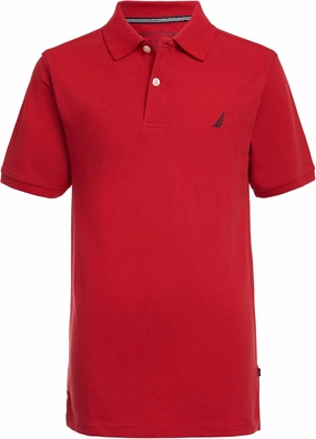 Nautica Boys' Short Sleeve Anchor Polo, Button Closure, Soft & Comfortable, Pique Fabric