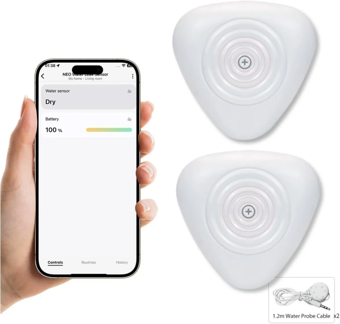NEO Zigbee Water Sensor, Smart Water Leak Detector for Home, Requires Zigbee Hub, Compatible with SmartThings and Home Assistant (ZHA & Z2M) (2 Pack, Piece, 2)