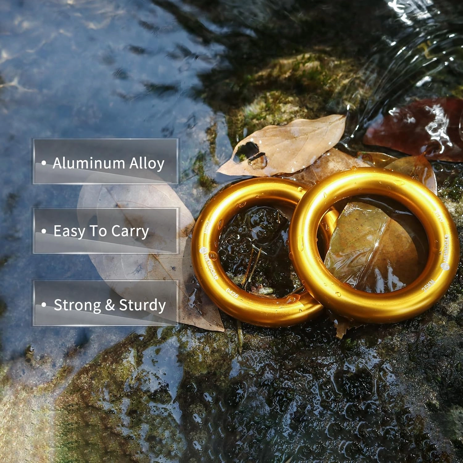 NewDoar Rappel Ring 25kN Gold Large O-Ring Rope Connector for Rock Climbing Arborist Rescue Hammock and Slackline