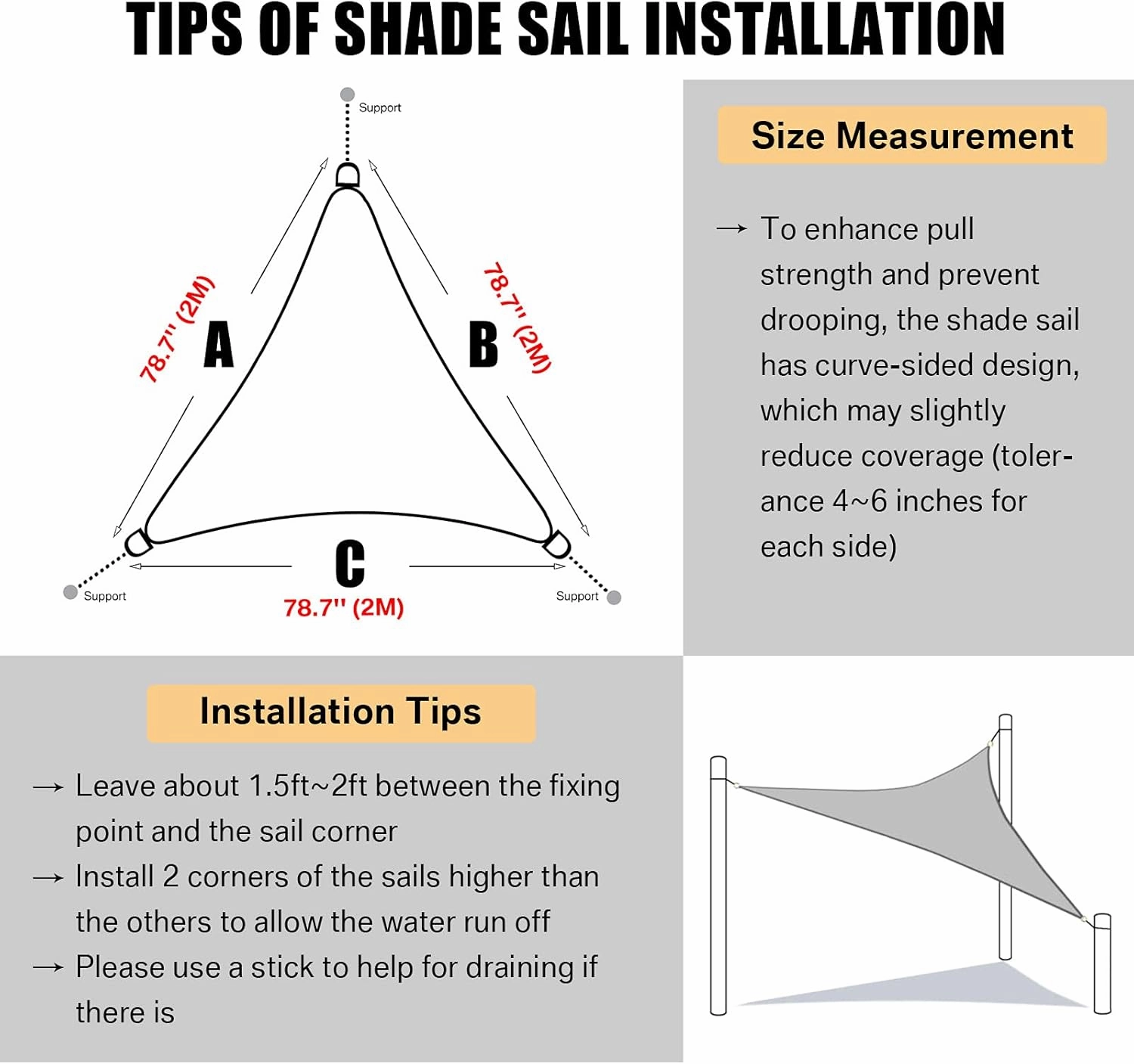 Neween Shade Sail, 6'7''x 6'7''x 6'7'' Sun Shade Sail Triangle Waterproof for Patio Yard Deck Pergola Outdoor Sun Sail Shade 98% UV Block Sunshade Orange Color