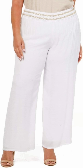 Nicola Womens Plus Size Lined Gauze Pull-On Pants (Bright White, 2X)