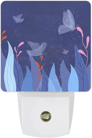 Night Light for Kids, Abstract Butterfly Blue Dream Plant LED Night Light Plug into Wall with Light Sensors Dusk to Dawn, Nightlight for Children Girls Baby Room Nursery Stairs Hallway Decor